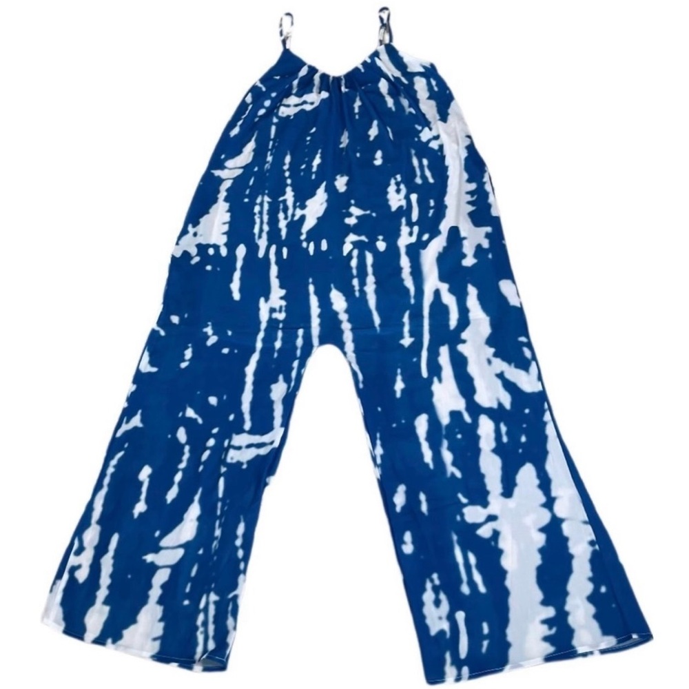 Blue and White Tie Dye Chiffon  Jumpsuit
